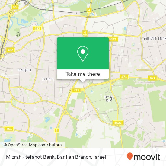 Карта Mizrahi- tefahot Bank, Bar Ilan Branch