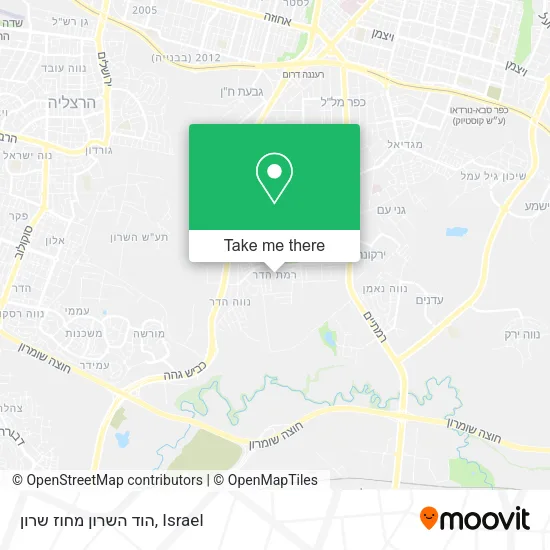Карта הוד השרון מחוז שרון