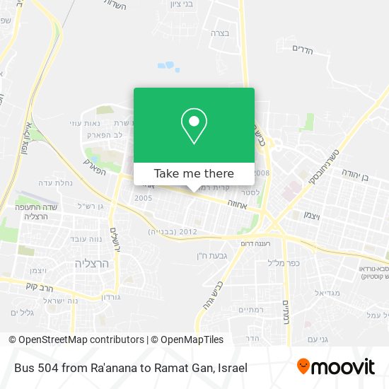 Карта Bus 504 from Ra'anana to Ramat Gan