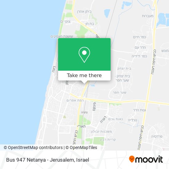 Bus 947 Netanya - Jerusalem map