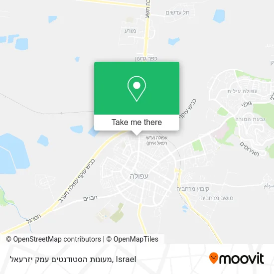 Карта מעונות הסטודנטים עמק יזרעאל