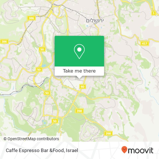 Карта Caffe Espresso Bar &Food, יד חרוצים ירושלים, ירושלים, 93420