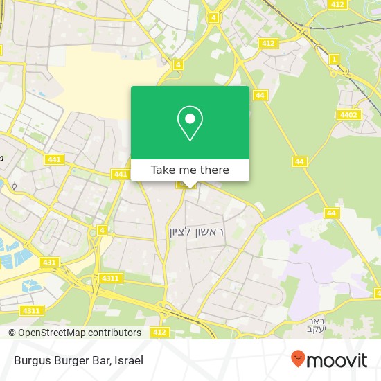 Карта Burgus Burger Bar, משה בקר 9 ראשון לציון, רחובות, 75000
