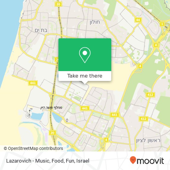 Карта Lazarovich - Music, Food, Fun, לזרוב 33 מבת מערב, ראשון לציון, 75654