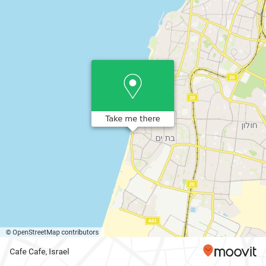 Карта Cafe Cafe, בן גוריון בת ים, תל אביב, 59000
