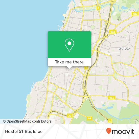 Карта Hostel 51 Bar, יהודה הלוי 51 לב תל אביב, תל אביב-יפו, 67132