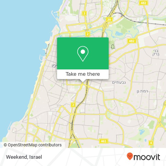 Карта Weekend, דרך מנחם בגין תל אביב-יפו, תל אביב, 67011