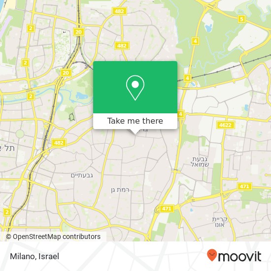 Карта Milano, רבי עקיבא בני ברק, תל אביב, 51000