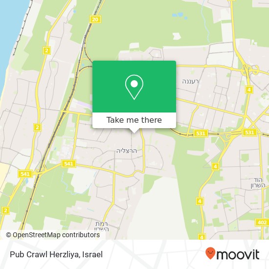 Pub Crawl Herzliya map
