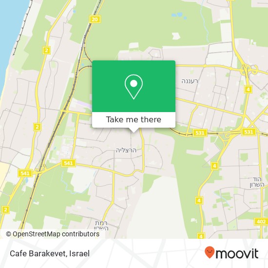 Карта Cafe Barakevet, אביב הרצליה הירוקה, הרצליה, 46301