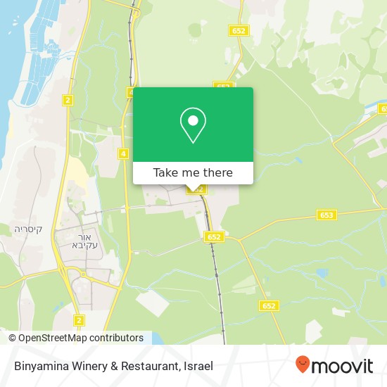 Карта Binyamina Winery & Restaurant, הנשיא בנימינה-גבעת עדה