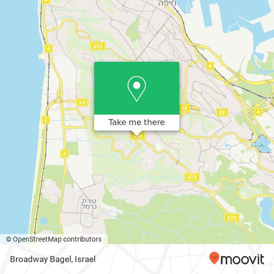 Broadway Bagel, חורב רמת בגין, חיפה, 34342 map