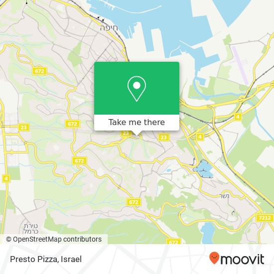 Карта Presto Pizza, רמת חן, חיפה, 30000