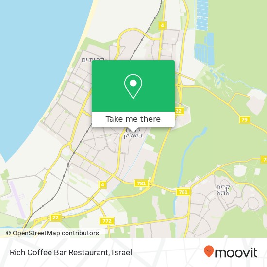 Карта Rich Coffee Bar Restaurant, קרן היסוד קרית ביאליק, 27000