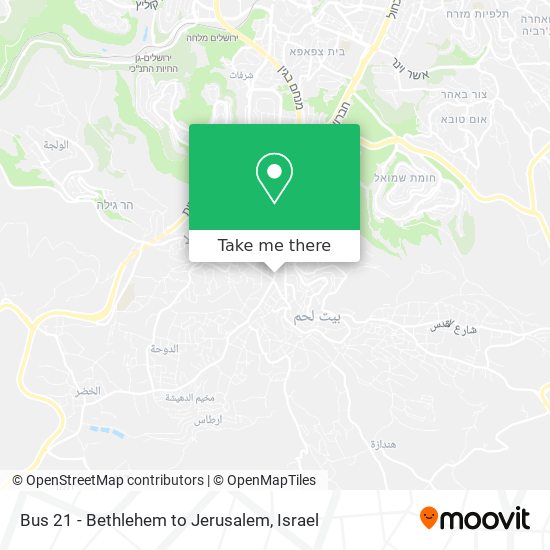 Bus 21 - Bethlehem to Jerusalem map
