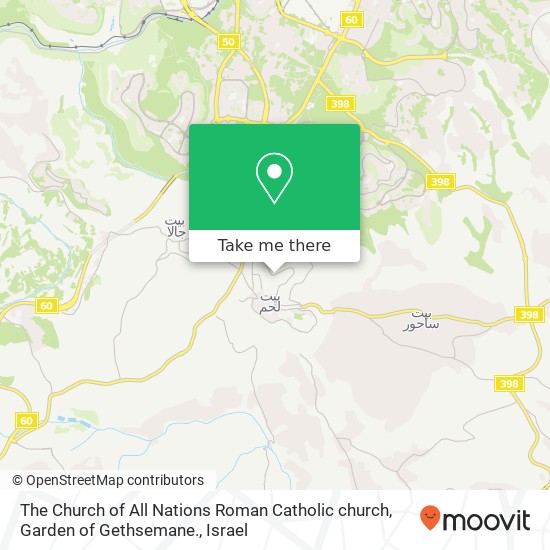The Church of All Nations Roman Catholic church, Garden of Gethsemane. map