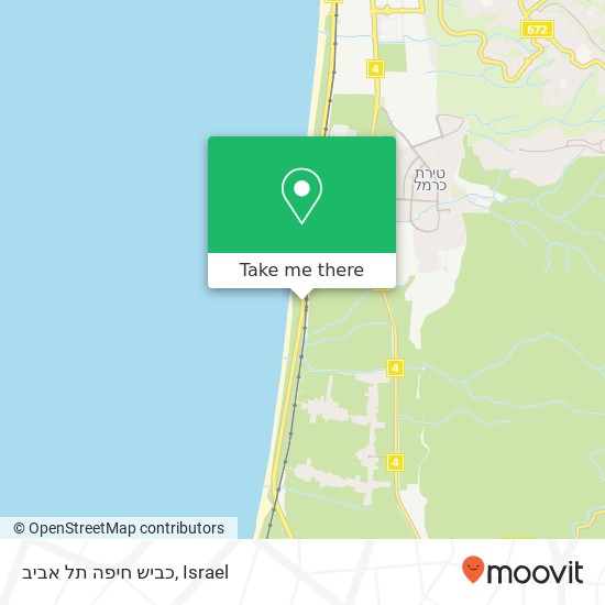 Карта כביש חיפה תל אביב
