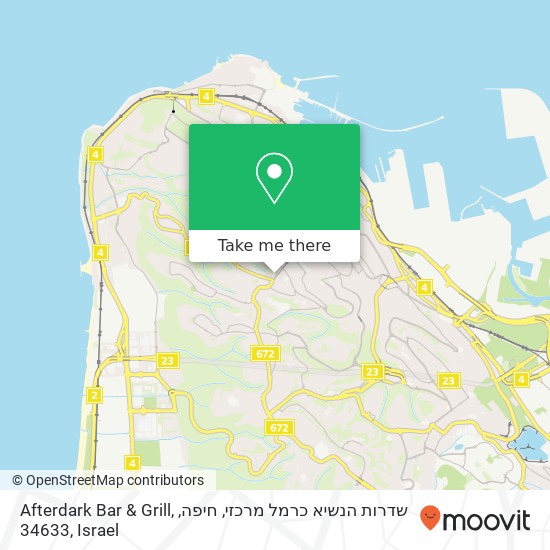 Карта Afterdark Bar & Grill, שדרות הנשיא כרמל מרכזי, חיפה, 34633