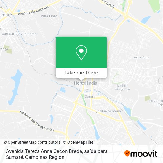 Mapa Avenida Tereza Anna Cecon Breda, saída para Sumaré