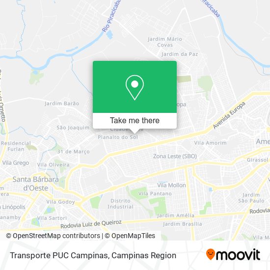 Transporte PUC Campinas map
