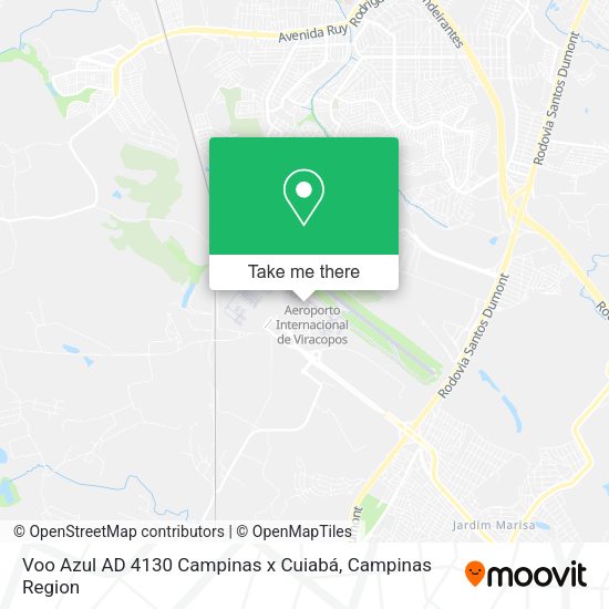 Voo Azul AD 4130 Campinas x Cuiabá map