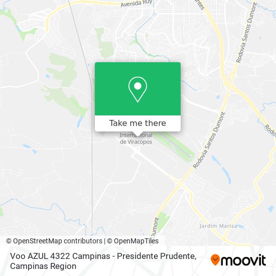 Voo AZUL 4322 Campinas - Presidente Prudente map