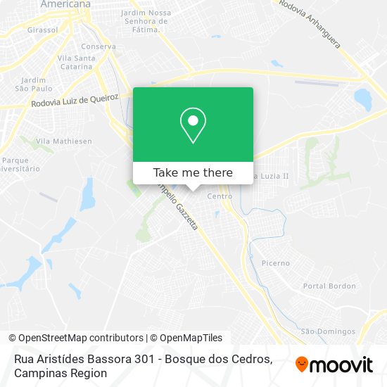 Mapa Rua Aristídes Bassora 301 - Bosque dos Cedros