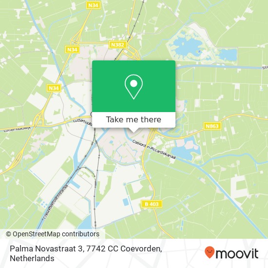 Palma Novastraat 3, 7742 CC Coevorden map