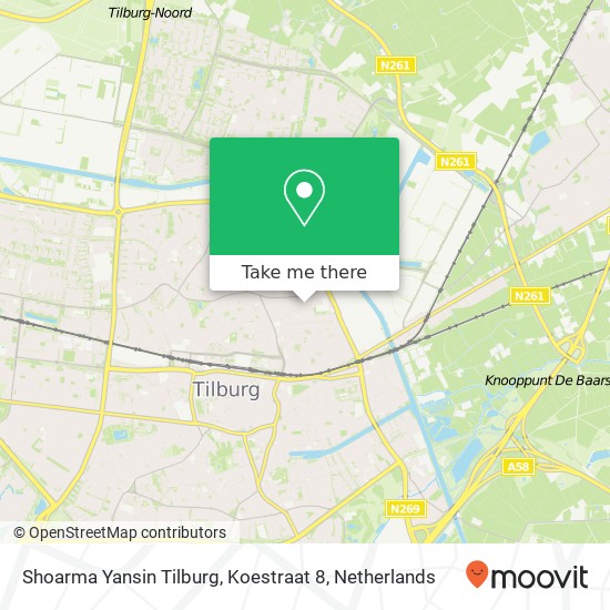 Shoarma Yansin Tilburg, Koestraat 8 map