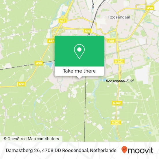 Damastberg 26, 4708 DD Roosendaal Karte