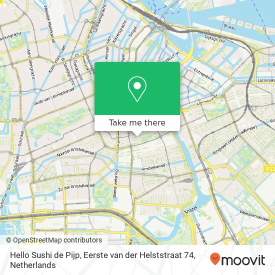 Hello Sushi de Pijp, Eerste van der Helststraat 74 map