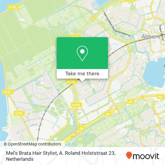 Mel's Brata Hair Stylist, A. Roland Holststraat 23 map