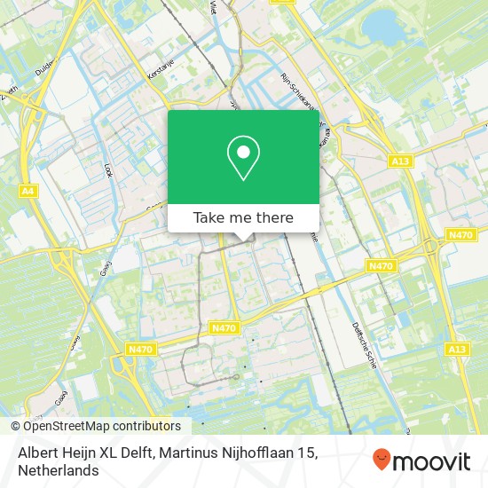 Albert Heijn XL Delft, Martinus Nijhofflaan 15 map