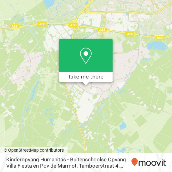 Kinderopvang Humanitas - Buitenschoolse Opvang Villa Fiesta en Pov de Marmot, Tamboerstraat 4 map