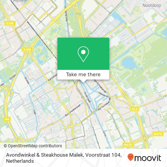 Avondwinkel & Steakhouse Malek, Voorstraat 104 map