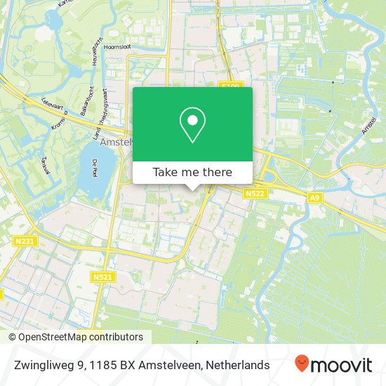 Zwingliweg 9, 1185 BX Amstelveen map