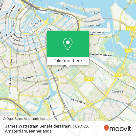 James Wattstraat Senefelderstraat, 1097 CX Amsterdam Karte