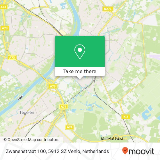 Zwanenstraat 100, 5912 SZ Venlo map