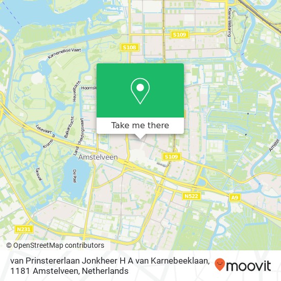 van Prinstererlaan Jonkheer H A van Karnebeeklaan, 1181 Amstelveen map