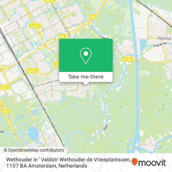 Wethouder in ' Veldstr Wethouder de Vriesplantsoen, 1107 BA Amsterdam map