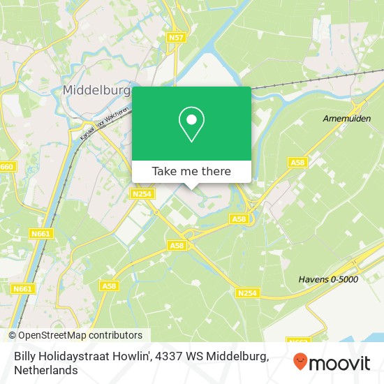 Billy Holidaystraat Howlin', 4337 WS Middelburg Karte