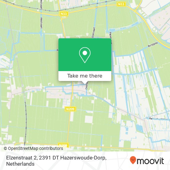 Elzenstraat 2, 2391 DT Hazerswoude-Dorp Karte