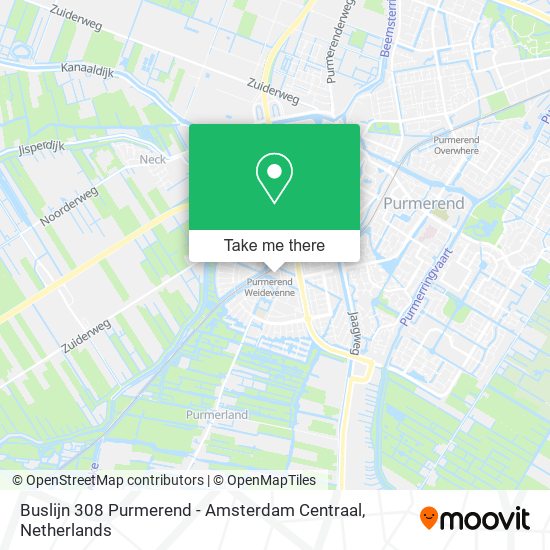 Buslijn 308 Purmerend - Amsterdam Centraal map