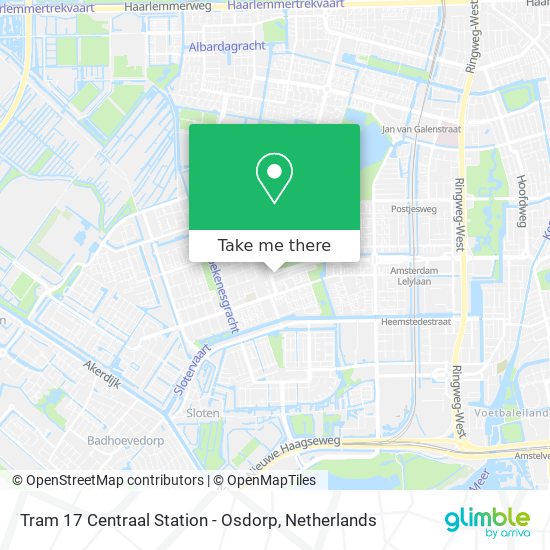 Tram 17 Centraal Station - Osdorp map