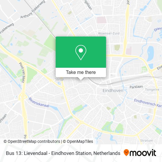 Bus 13: Lievendaal - Eindhoven Station map