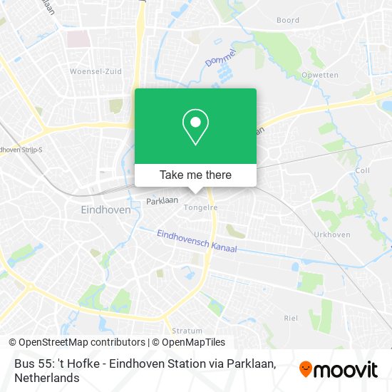 Bus 55: 't Hofke - Eindhoven Station via Parklaan map