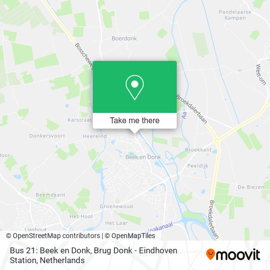 Bus 21: Beek en Donk, Brug Donk - Eindhoven Station Karte