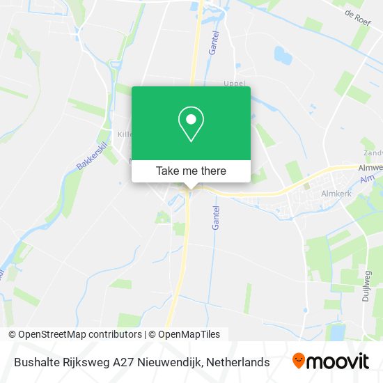 Bushalte Rijksweg A27 Nieuwendijk map