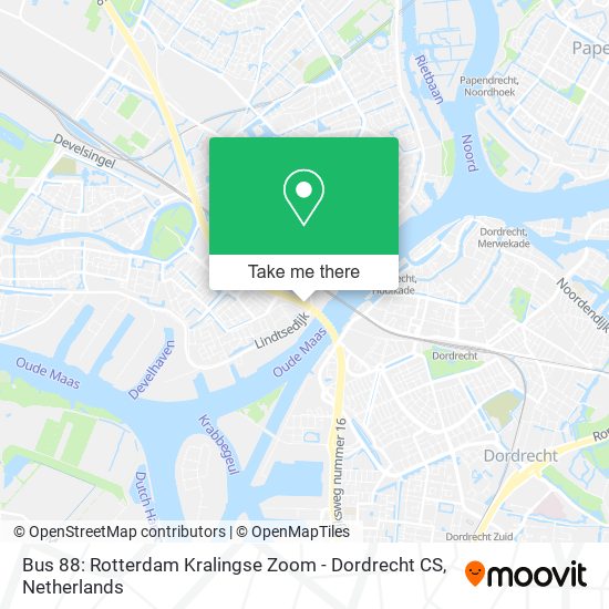Bus 88: Rotterdam Kralingse Zoom - Dordrecht CS Karte