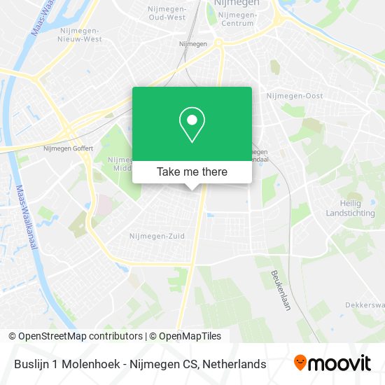 Buslijn 1 Molenhoek - Nijmegen CS map